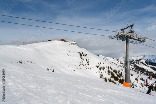 Sunny view of ski slope near Zell am Zee, Austria.