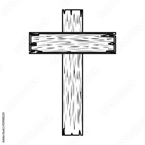 wooden cross religious icon vector illustration design