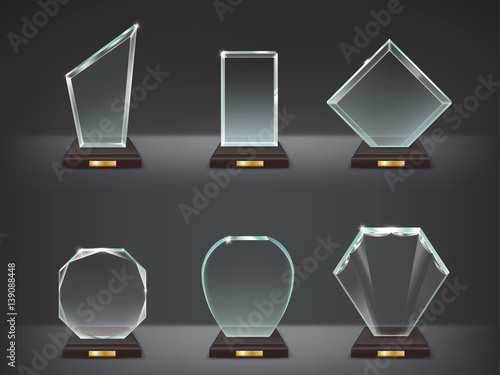 Collection vector illustration of modern glass trophies, prizes