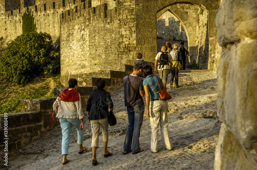 Carcassonne, medievial fortress, tourists, France, Languedoc Rou