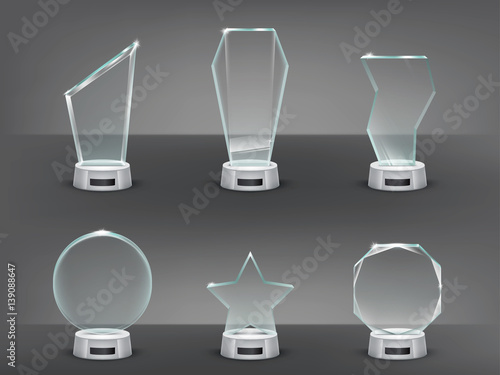 Collection vector illustration of modern glass trophies, prizes