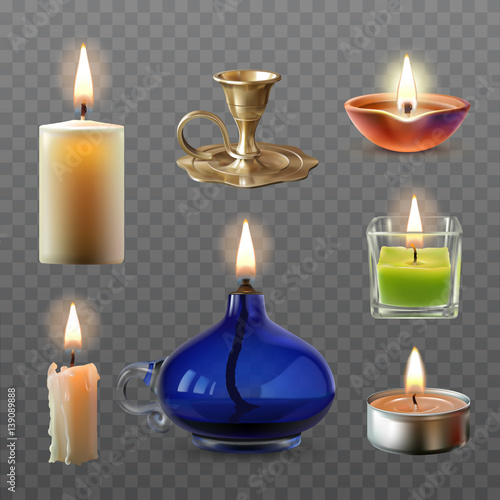 Vector illustration of a collection of various candles in a realistic style