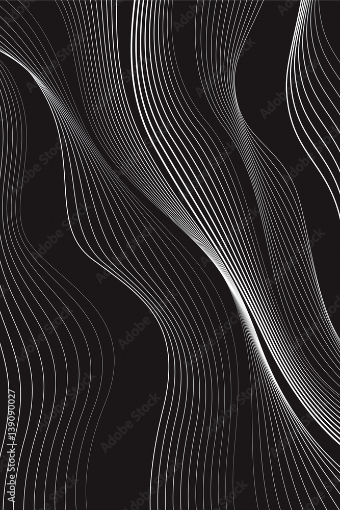 Black and white background, waves of lines, abstract wallpaper, vector ...