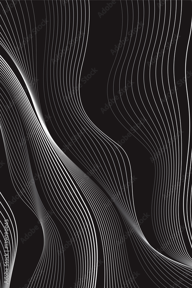 Black and white background, waves of lines, abstract wallpaper, vector design  - obrazy, fototapety, plakaty 