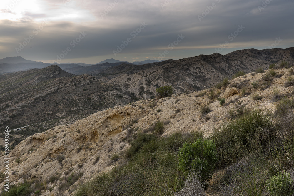 Sunset in the mountains of Elche, province of Alicante in Spain