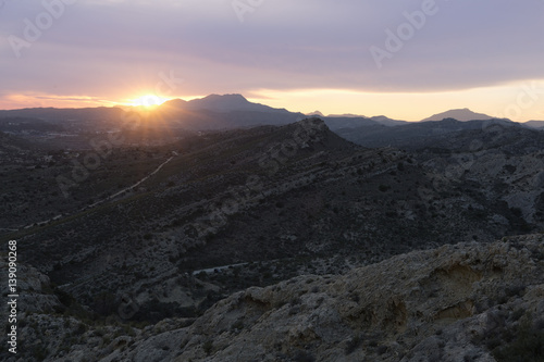 Sunset in the mountains of Elche, province of Alicante in Spain