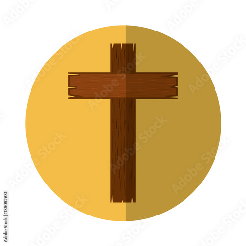 wooden cross religious icon vector illustration design