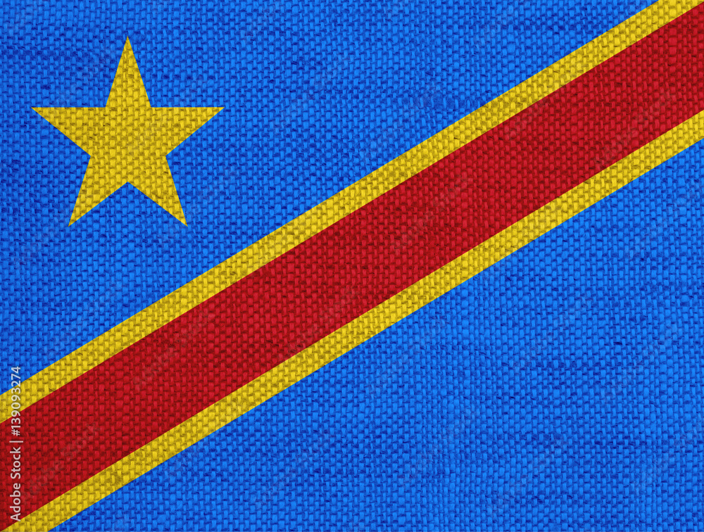 Fahne der Demokratischen Republik Kongo auf altem Leinen Fahne der Demokratischen Republik Kongo auf altem Leinen