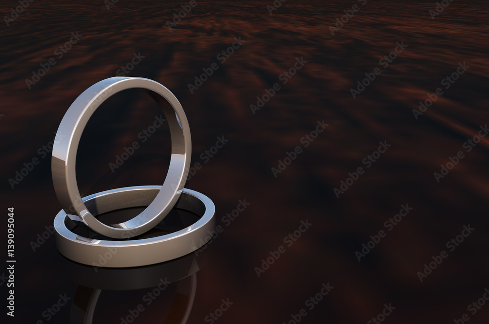 2 Silver Rings on a Polished Wooden Plank 2 Silver Rings on a Polished Wooden Plank