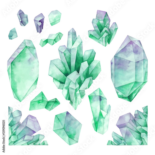 Watercolor pastel colored crystals