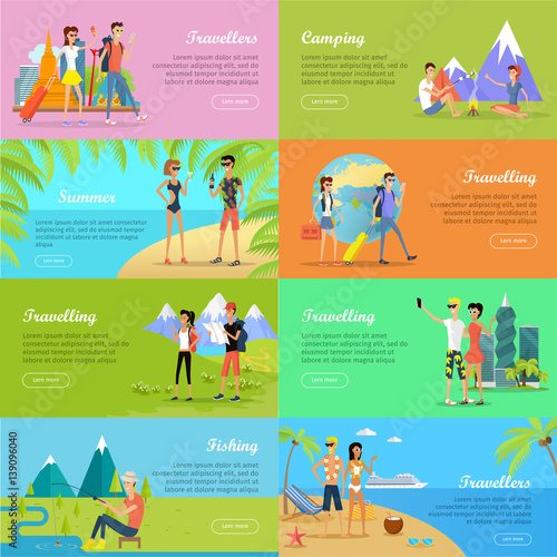 Set of People on Vacation Vector Flat Web Banners © robu_s