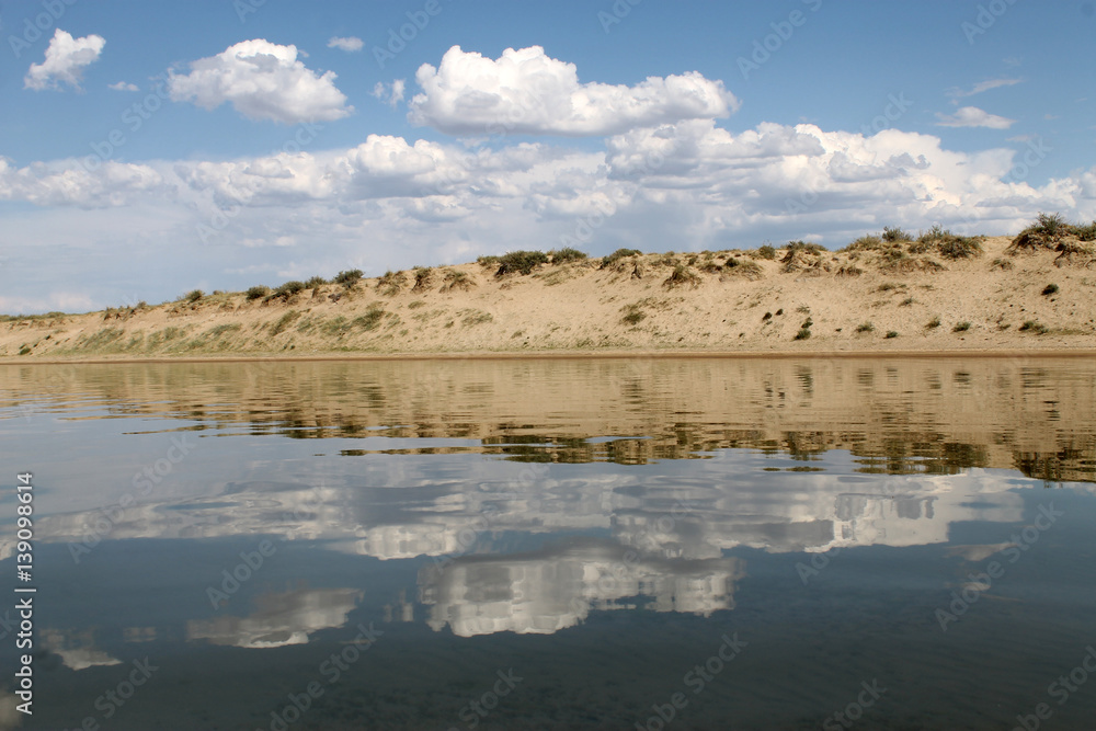 the sky reflected in the water, deserted beach lake, summer sky, nature, blue cloud, the sky reflected in the water, deserted beach lake, summer sky, nature, blue cloud,