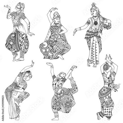 Indian dancer in the style mihendi on a white background.