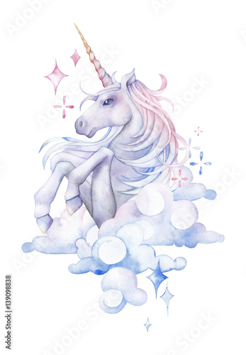 Obraz na plátně Cute watercolor unicorn