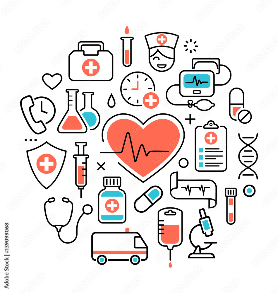 Health Heart Care Concept Medical Icons Signs Isolated on White Health Heart Care Concept Medical Icons Signs Isolated on White