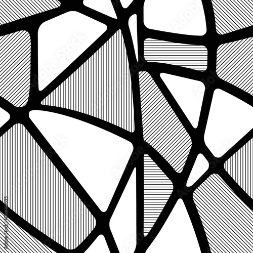 Seamless black and white geometric pattern with hatched figures