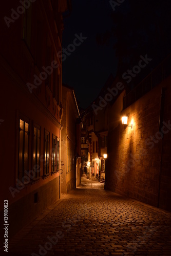 Night view in the historical town of Bamberg  Bavaria  region Upper Franconia  Germany