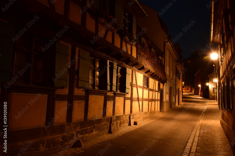 Night view in the historical town of Bamberg, Bavaria, region Upper Franconia, Germany