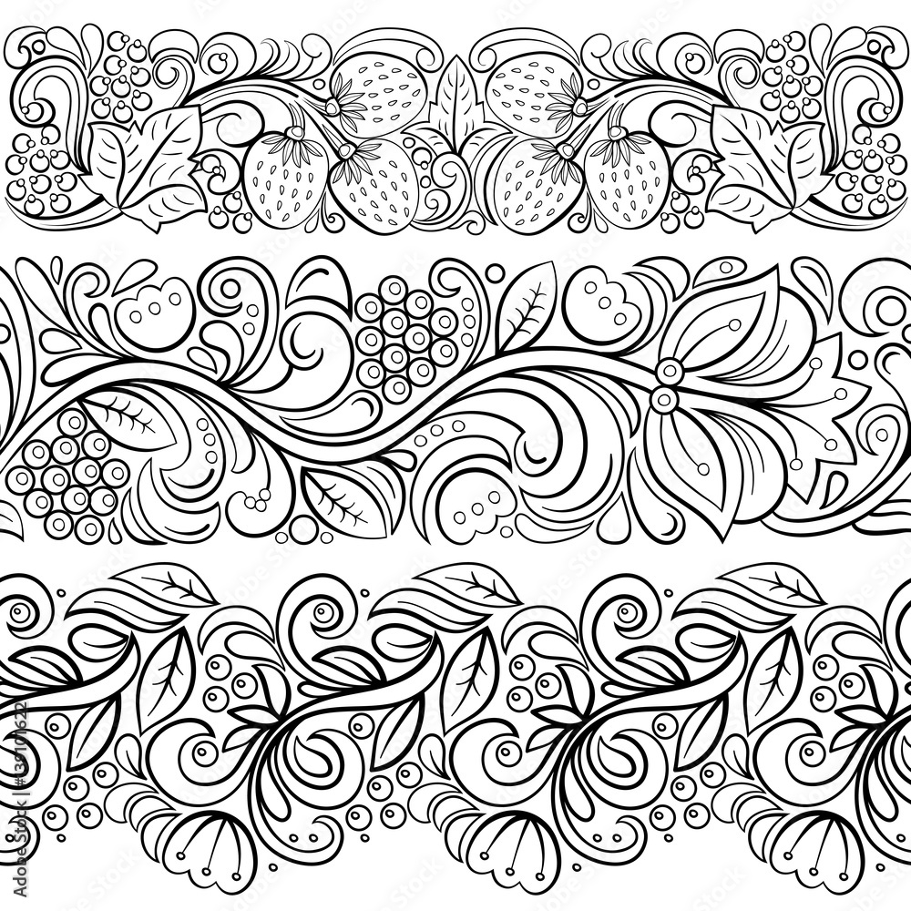 Traditional Russian vector pattern in khokhloma style. Traditional Russian vector pattern in khokhloma style.