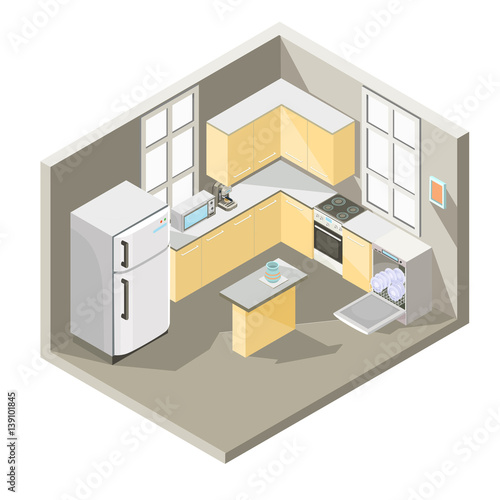 Vector isometric design of a kitchen
