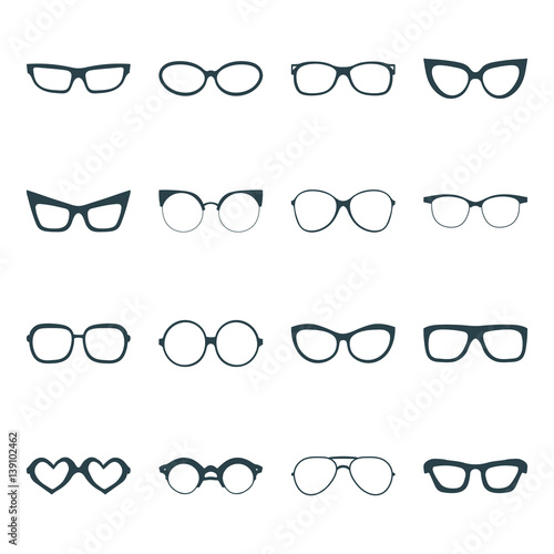 Big vector set of icons of different shapes glasses in trendy flat style.