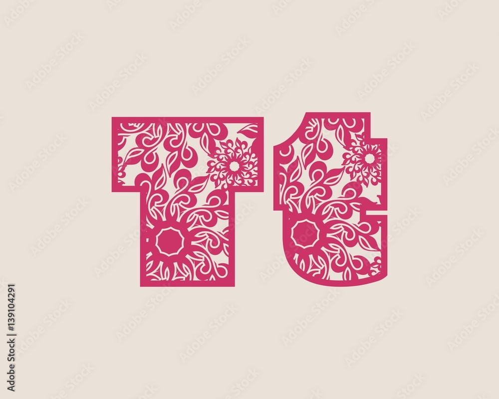 Vettoriale Stock Decorative alphabet vector font. Letter T. Typography