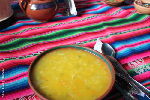 Typical peruvian highland soup of quinoa and vegetables