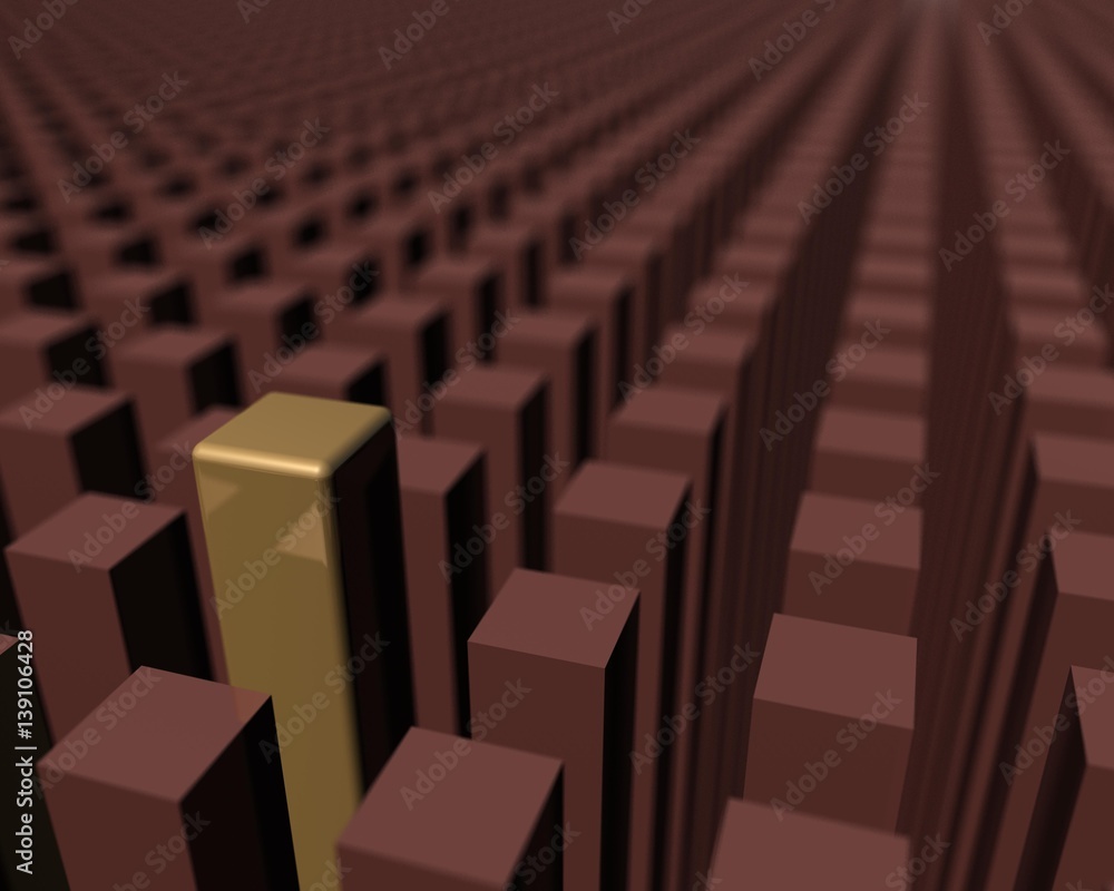Fototapeta premium three-dimensional, one yellow rectangle among the set of red rectangles