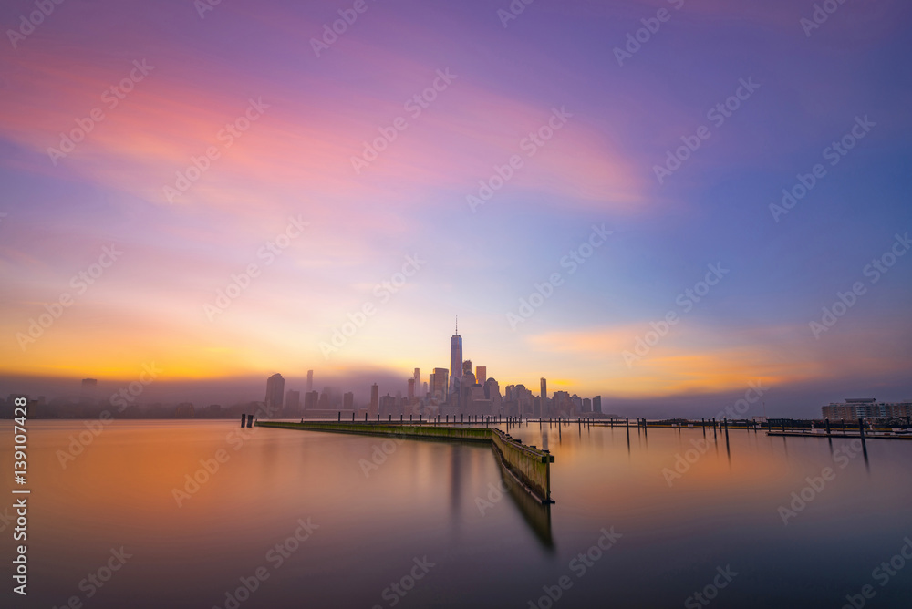 Colorful long exposure from Jersey City of Manhattan 