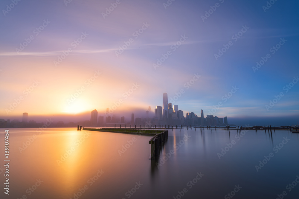 Long exposure of the Hudson River from Jersey City with Manhattan in the background 