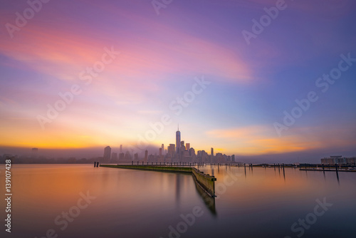 Colorful long exposure from Jersey City of Manhattan 