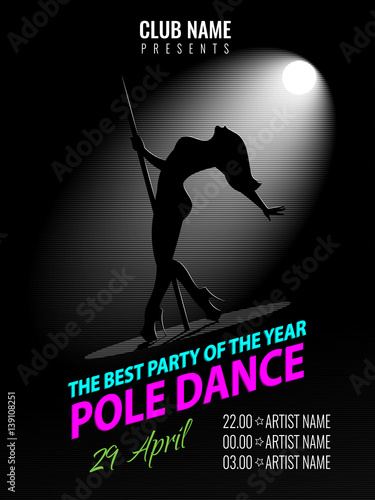Pole Dance. Party Poster Template. Night Dance Party flyer.