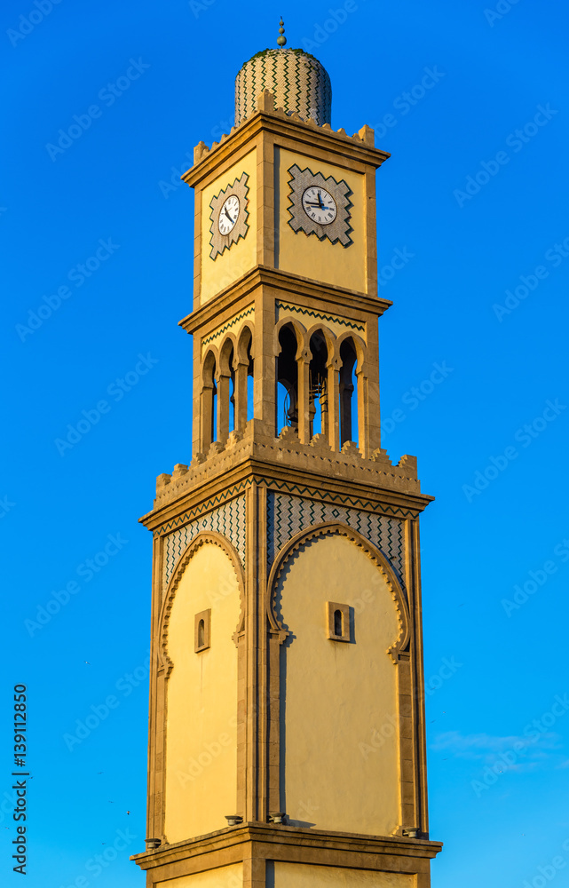 Clock tower at Bazar Aya in the old Medina of Casablanca, Morocco