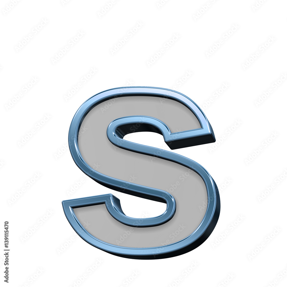 One lower case letter from gray with blue frame alphabet set, isolated on white. 3D illustration. One lower case letter from gray with blue frame alphabet set, isolated on white. 3D illustration.