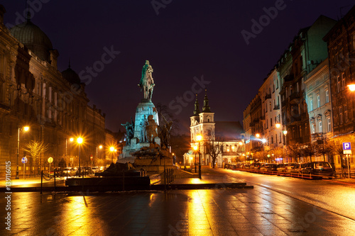 Grunwald Monument on Jana Matejki Square at night  Krakow