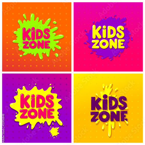 Kids Zone banner design set. Children Playground. Сolorful logos. Vector illustration.