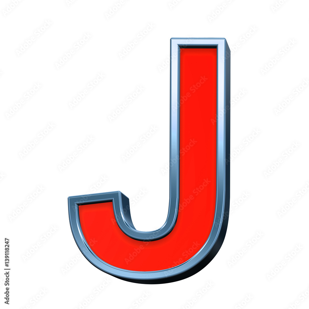 One letter from red with blue frame alphabet set, isolated on white. 3D illustration. One letter from red with blue frame alphabet set, isolated on white. 3D illustration.