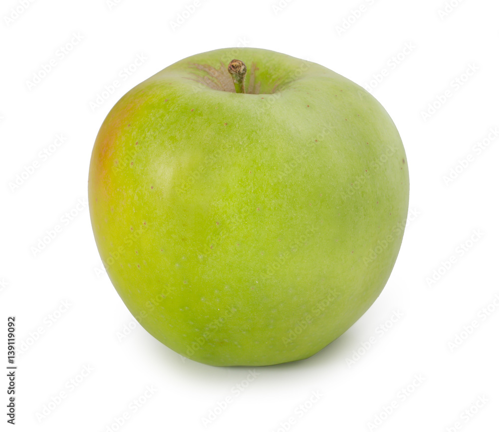 Green apple isolated on a white background, close-up. Green apple isolated on a white background, close-up.