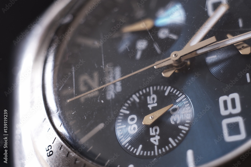 Analog wrist watch closeup