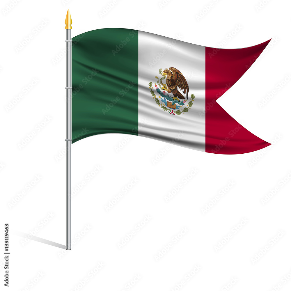 The national flag of Mexico on a pole. The wavy fabric. The sign and symbol of the country. Realistic vector. The national flag of Mexico on a pole. The wavy fabric. The sign and symbol of the country. Realistic vector.