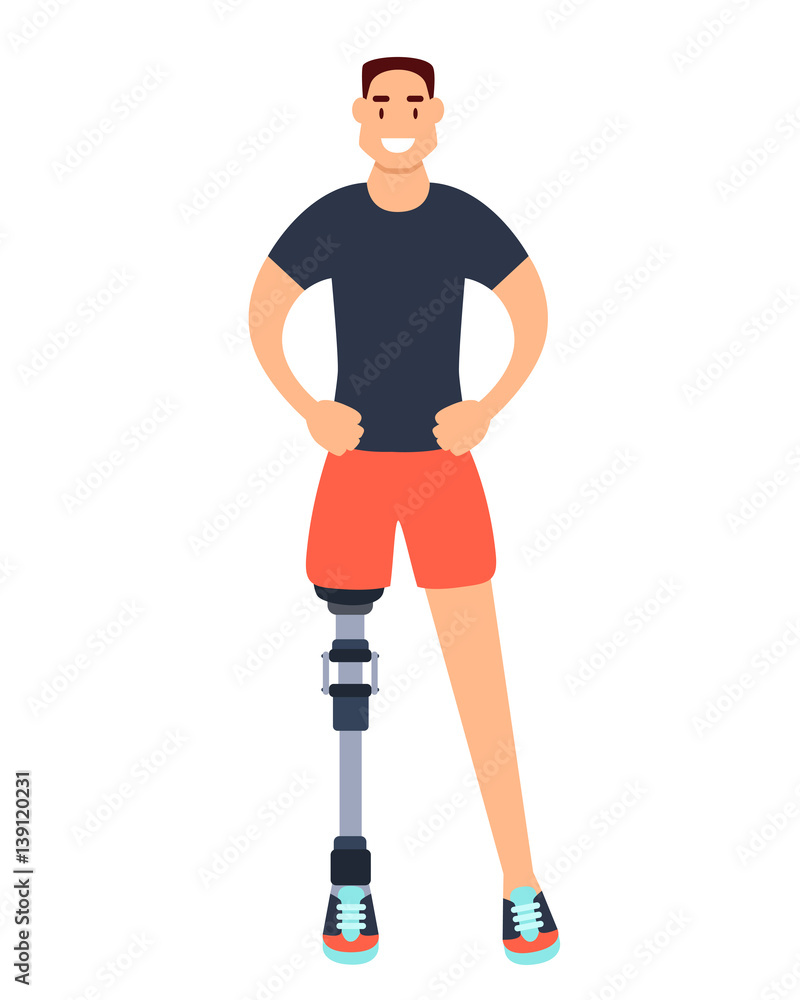 Young man with a prosthetic leg smiling. Vector illustration Young man with a prosthetic leg smiling. Vector illustration