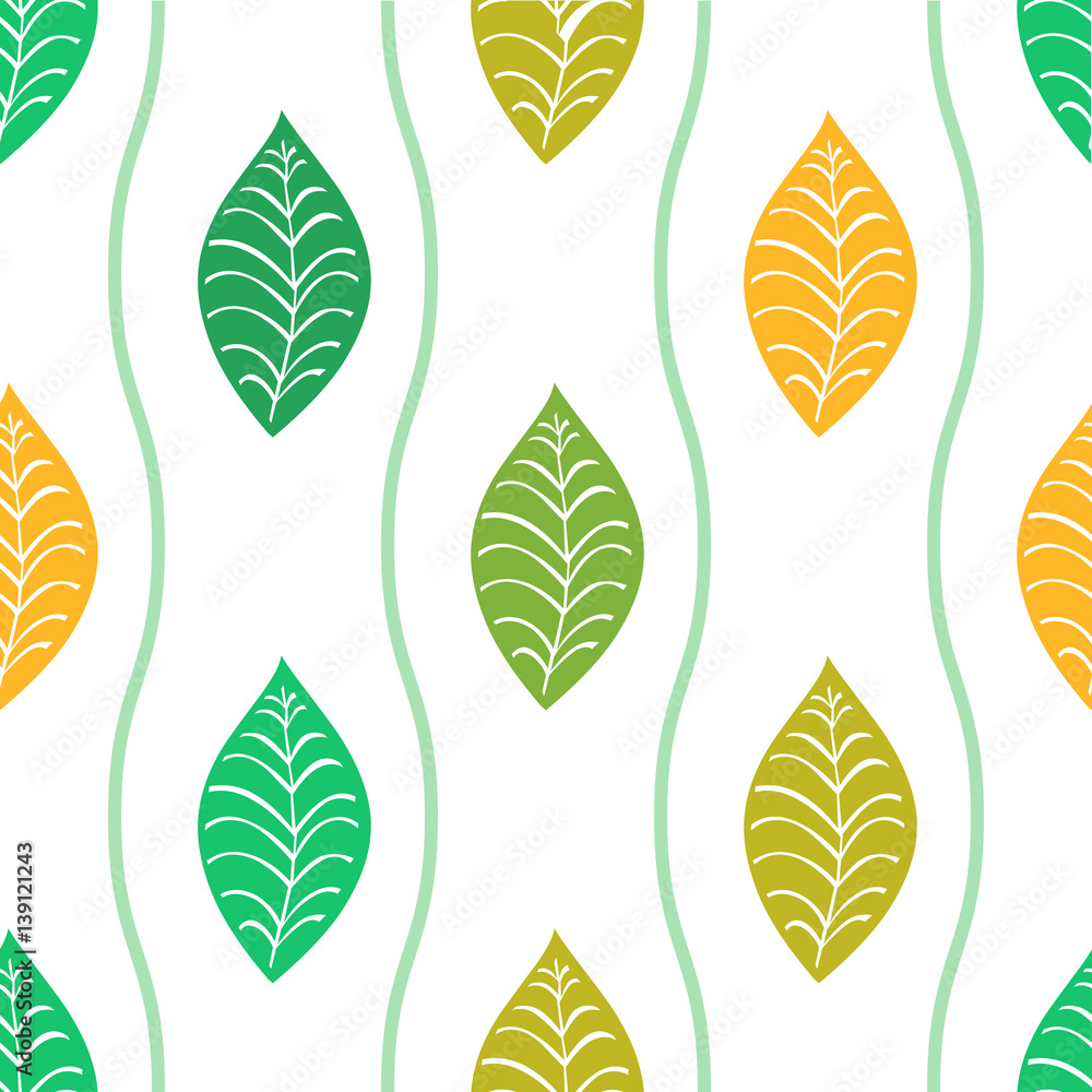 Seamless green leaves pattern on white background Seamless green leaves pattern on white background