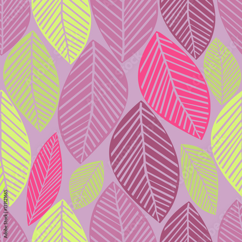 Seamless leaves pattern on pink background