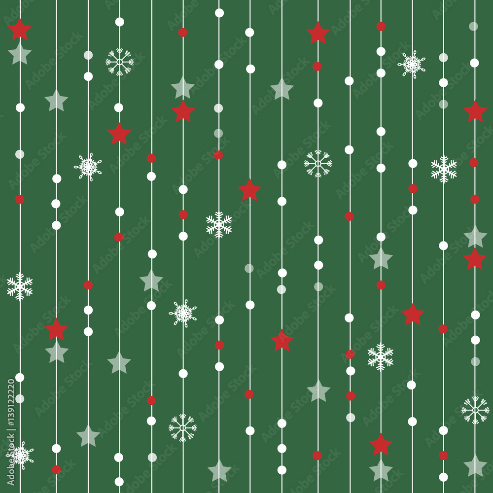 seamless christmas pattern with lines stars and snowflakes on green background