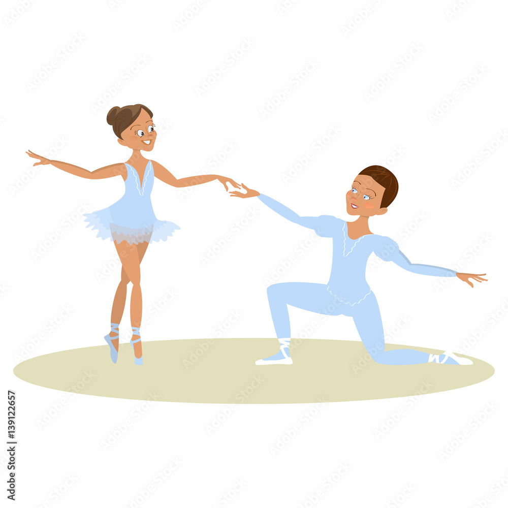 Cute little boy and girl ballet dancers collection. Character of male and female dancing pair. Isolated Vector illustration eps 10