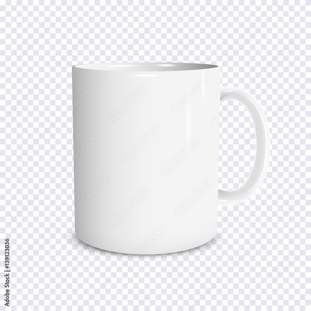 Realistic white coffee mug isolated on transparent background