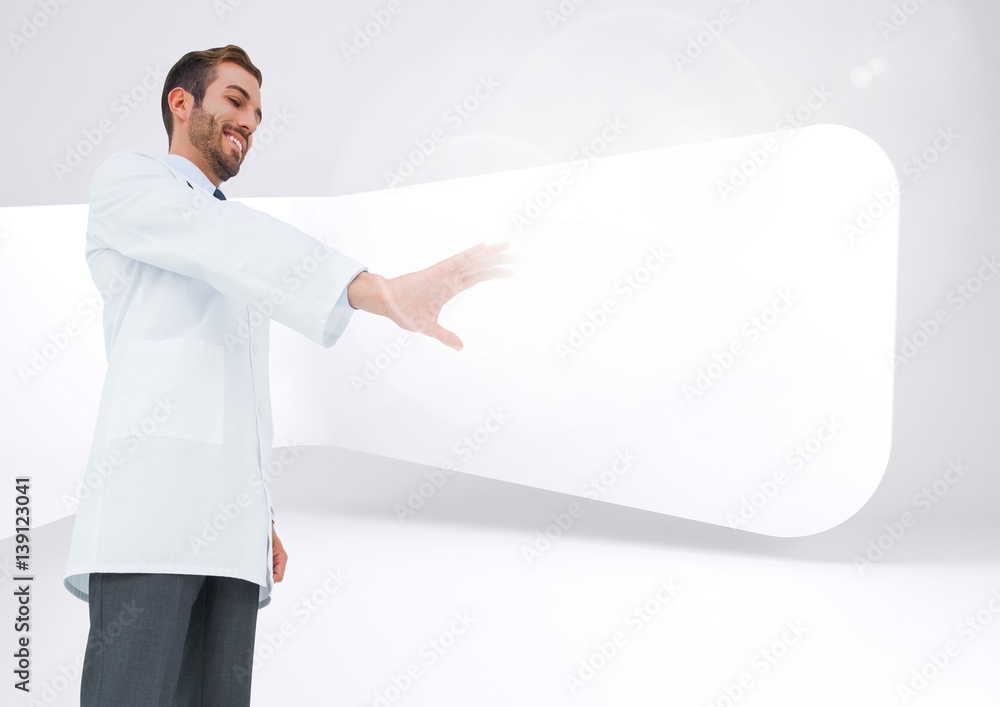 Doctor pretending to touch an invisible screen Doctor pretending to touch an invisible screen