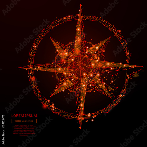 Abstract mash line and point compass rose on background with an inscription. Starry sky or space, consisting of stars and the universe. Vector business illustration