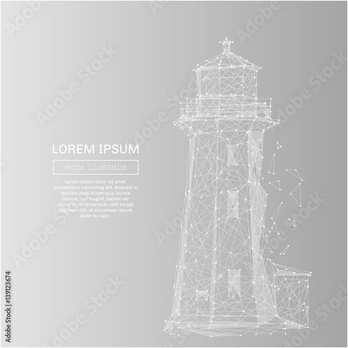 White abstract lighthouse polygonal, geometry triangle. Light connection structure . Low poly vector on gray business concept background.