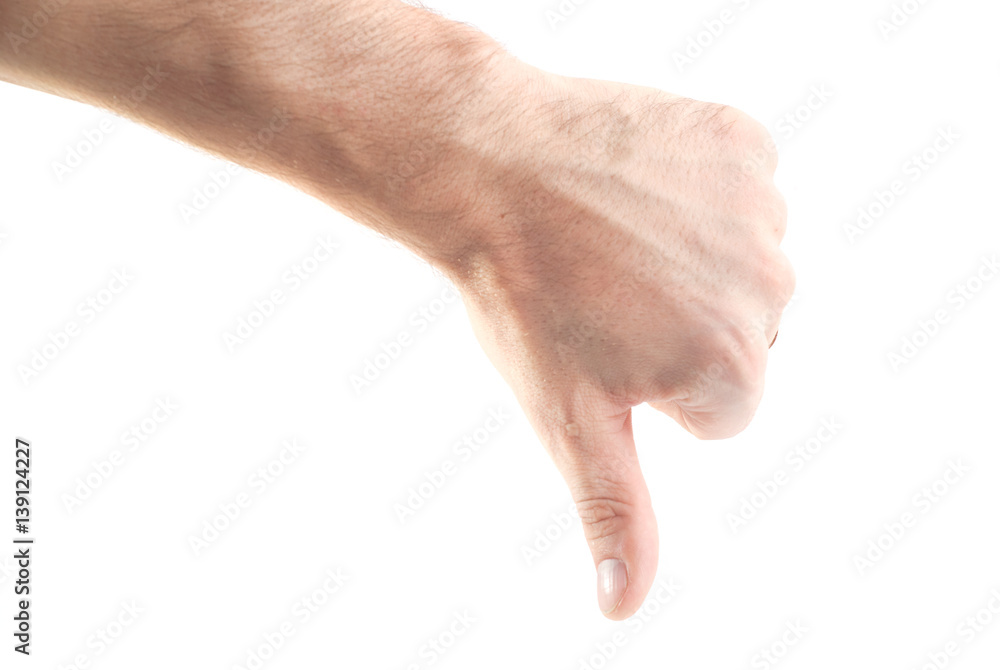 Male hand thumb down isolated on white background Male hand thumb down isolated on white background